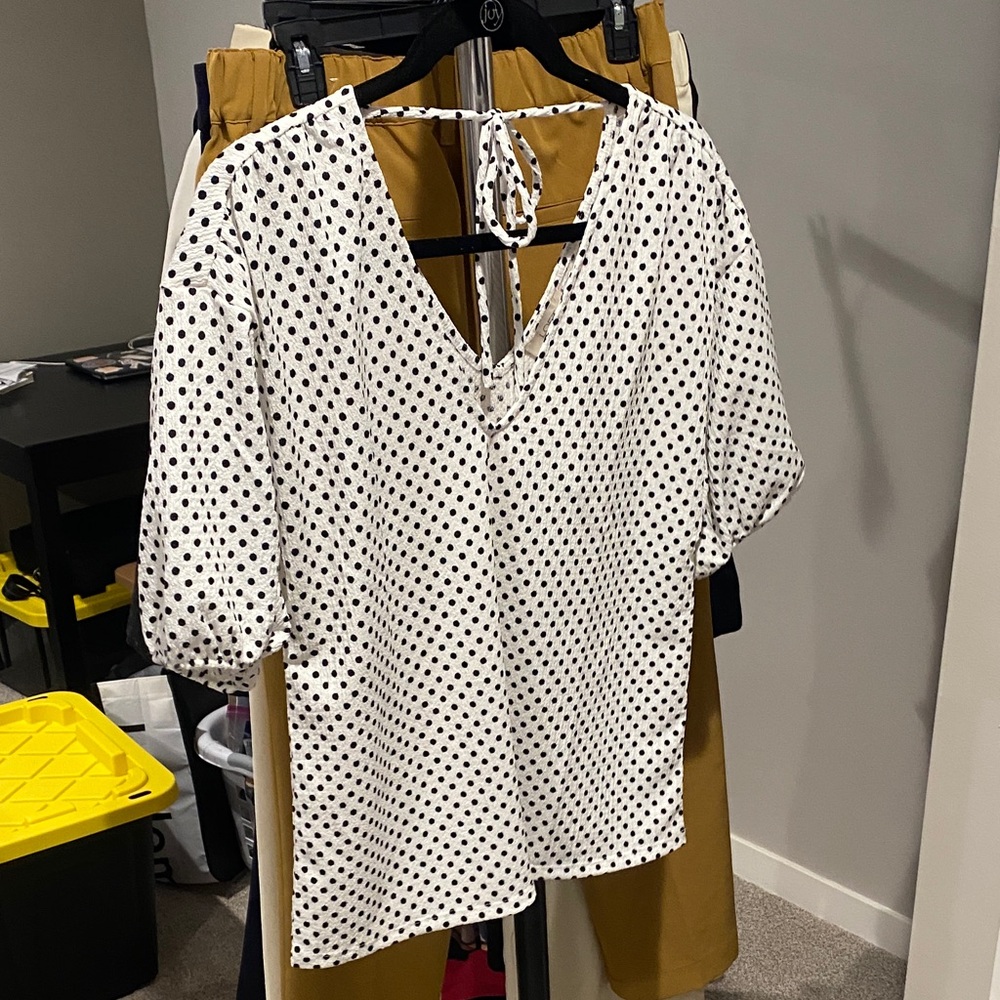 LOFT Black and White Polka Dot Blouse